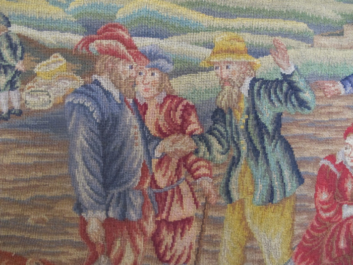 Petit-Point Panel, 'The Fish Quay', After Teniers